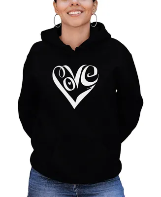 Women's Hooded Word Art Script Love Heart Sweatshirt Top