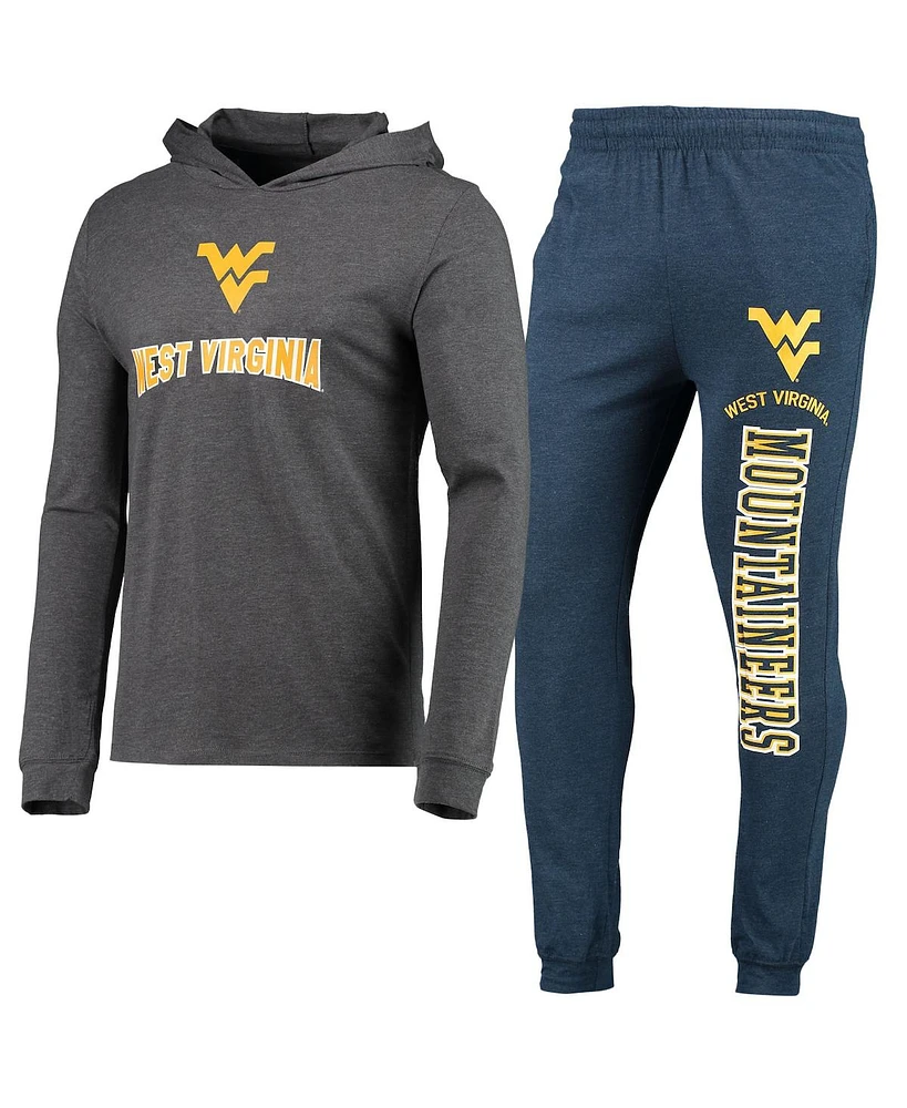 Men's Concepts Sport Heathered Navy, Heathered Charcoal West Virginia Mountaineers Meter Long Sleeve Hoodie T-shirt and Jogger Pants Set
