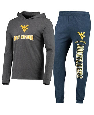 Men's Concepts Sport Heathered Navy, Heathered Charcoal West Virginia Mountaineers Meter Long Sleeve Hoodie T-shirt and Jogger Pants Set