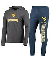Men's Concepts Sport Heathered Navy, Heathered Charcoal West Virginia Mountaineers Meter Long Sleeve Hoodie T-shirt and Jogger Pants Set