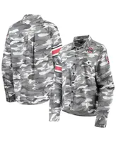 Women's The Wild Collective Gray Ohio State Buckeyes Camo Flannel Button-Up Long Sleeve Shirt