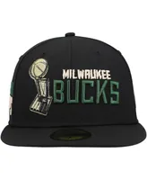 Men's New Era Black Milwaukee Bucks Champs Trophy 59Fifty Fitted Hat