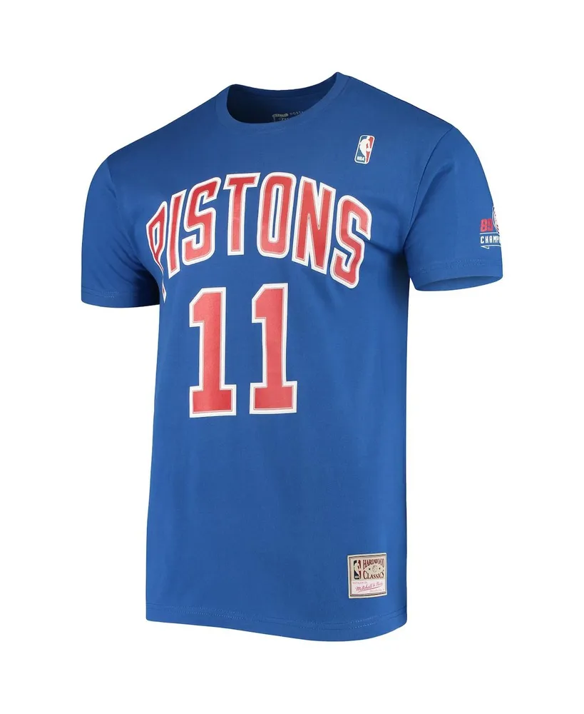 Men's Mitchell & Ness Isiah Thomas Blue Detroit Pistons Hardwood Classics Stitch Name and Number T-shirt