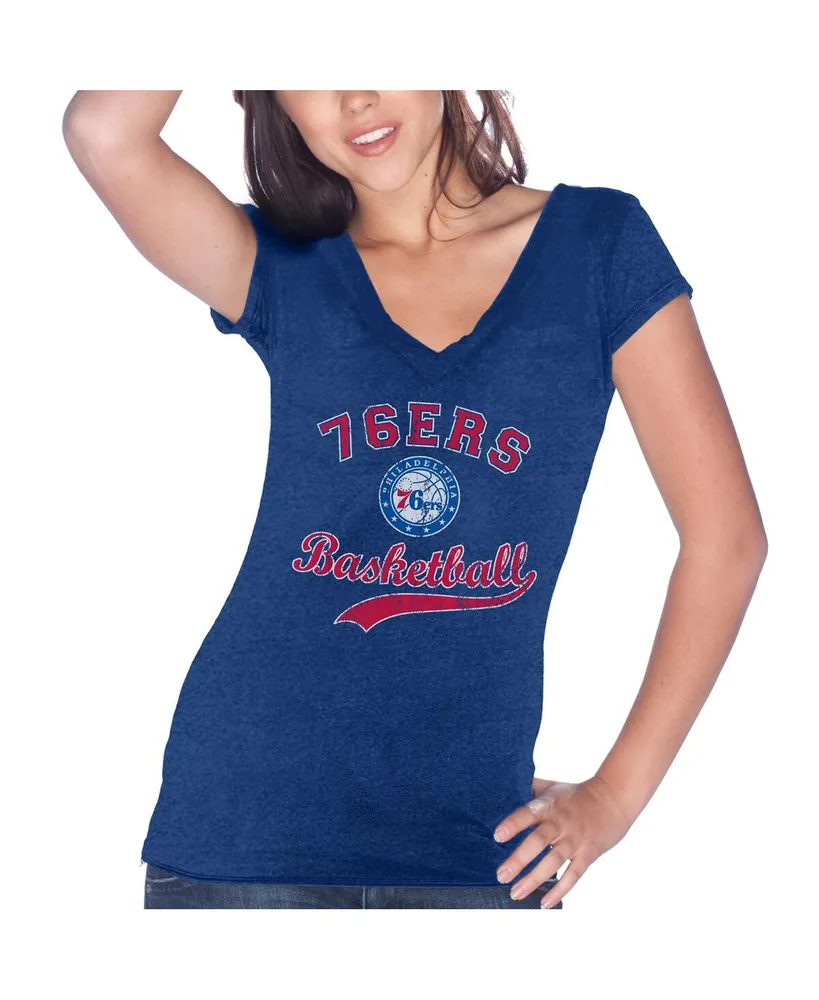 Women's Majestic Threads Ben Simmons Royal Philadelphia 76ers Name & Number Tri-Blend V-Neck T-shirt