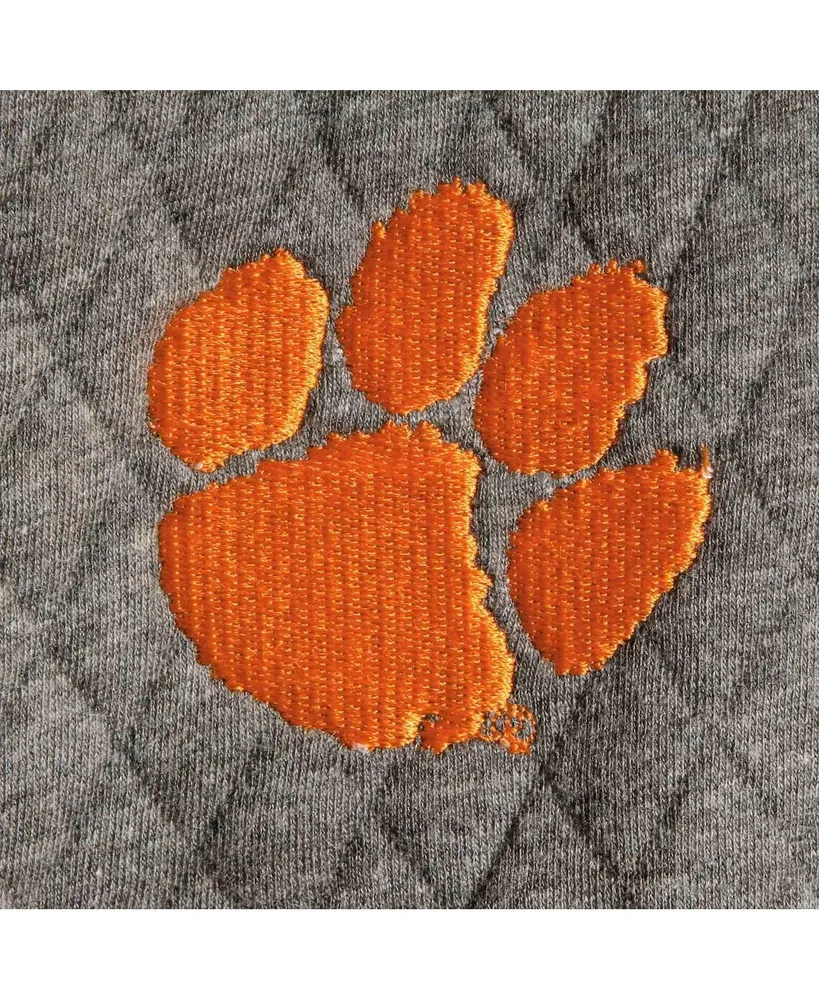 Women's Pressbox Heathered Gray and Orange Clemson Tigers Magnum Quilted Quarter-Snap Pullover Jacket