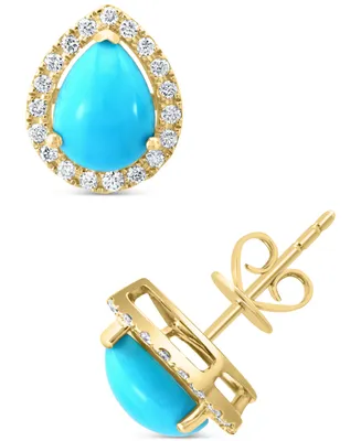 Effy Turquoise & Diamond (1/5 ct. t.w.) Halo Stud Earrings in 14k Gold