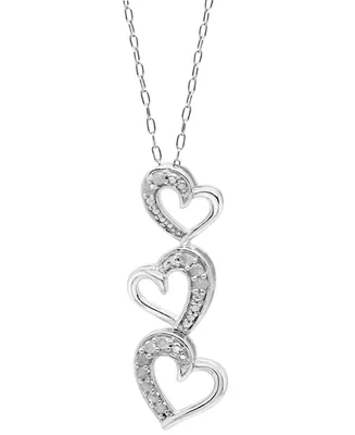 Diamond Triple Heart 18" Pendant Necklace (1/10 ct. t.w.) in Sterling Silver