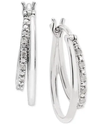 Diamond Oval Hoop Earrings (1/10 ct. t.w.) in Sterling Silver