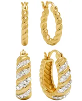 Women's Crystal Twist Hoop Earrings Set, 4 Pieces