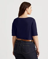 Lauren Ralph Plus Cotton-Blend Boatneck Top