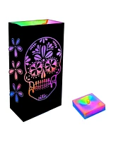 Battery Operated Led Color Changing Sugar Skull Luminaria Kit, 6 Pieces