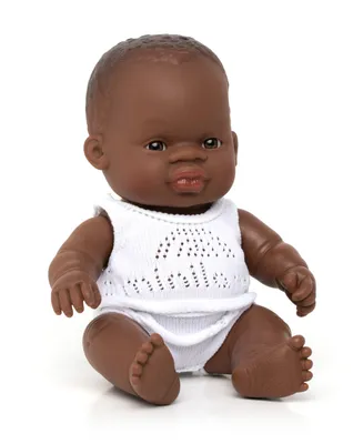 Miniland 8.75" New Born Baby Doll African Girl Set, 3 Piece