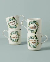 Lenox French Perle Berry Holiday Mugs, Set of 4