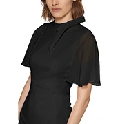 Calvin Klein Tie-Neck Chiffon-Flutter-Sleeve Sheath Dress