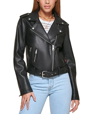 Levi's Women's Faux-Leather Belted Hem Moto Jacket