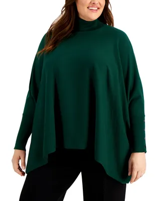 Alfani Plus Size Turtleneck Poncho Sweater, Created for Macy's