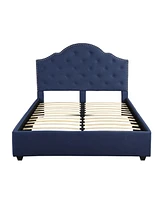 Cordeaux Contemporary Button-Tufted Upholstered Bed Frame, Queen with Nailhead Accents