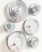 Lorren Home Trends Small Floral Design Square Dinnerware Set, 20 Piece