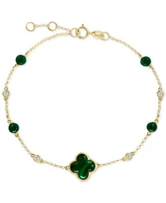 Effy Malachite & Diamond (1/20 ct. t.w.) Chain Bracelet in 14k Gold