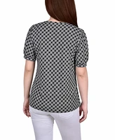 Petite Short Puff Sleeve Mesh Inset Top