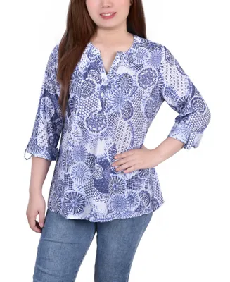 Petite 3/4 Roll Tab Sleeve Blouse Top