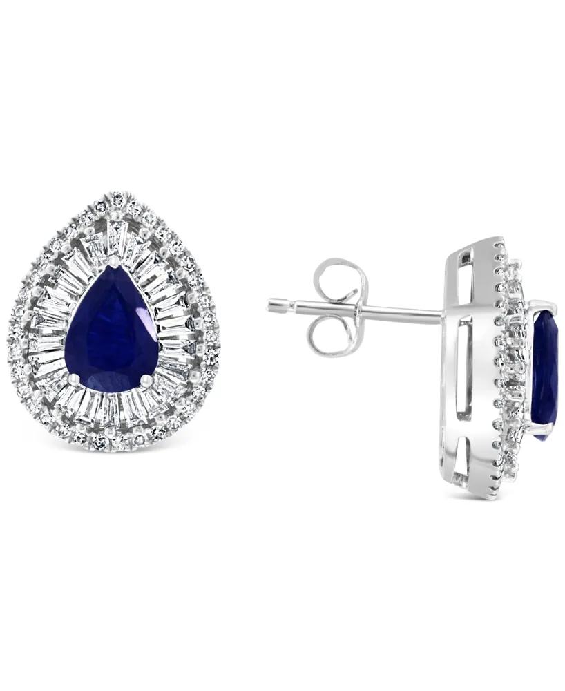 Effy Sapphire (1-3/8 ct. t.w.) & Diamond (5/8 ct. t.w.) Halo Stud Earrings in 14k White Gold