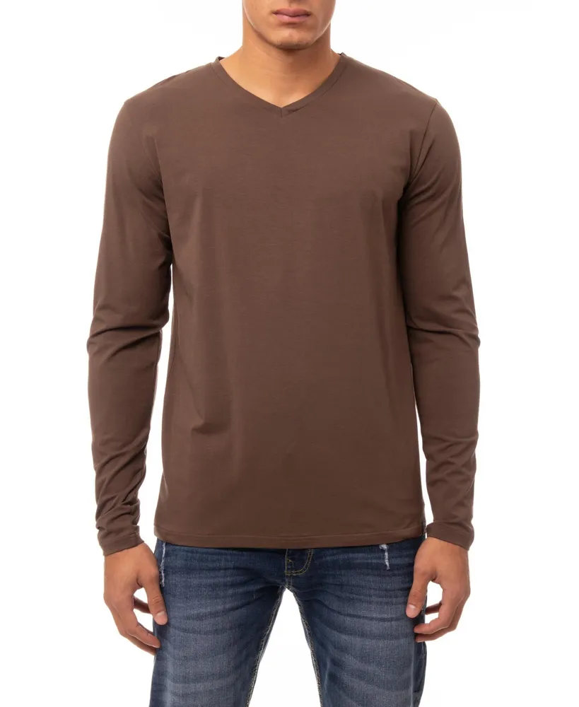 Mens Casual Long Sleeve Ribbed T-shirt Solid Color Stretch Pullover Muscle  Tops/