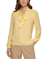 Dkny Petite Long Sleeve Bow Blouse