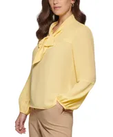 Dkny Petite Long Sleeve Bow Blouse