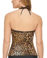 Calvin Klein Women's Animal-Print V-Wire Bandeau Halter Tankini Top