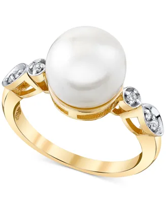 Cultured Tahitian Pearl (10mm) & Diamond (1/10 ct. t.w.) Ring in 14k White Gold (Also in Cultured Freshwater Pearl & Cultured Golden South Sea Pearl)