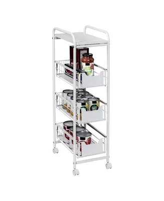 4 Tier Slim Rolling Cart with Drawers