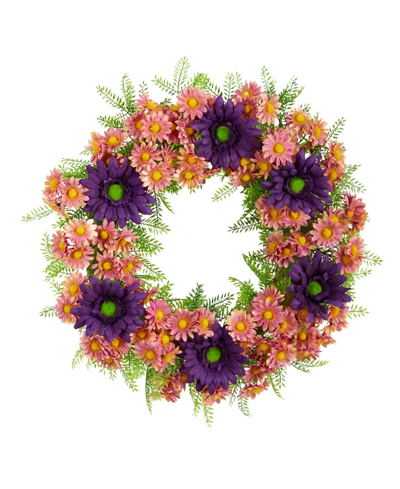 Mixed Daisy Artificial Wreath, 21"