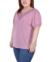 Ny Collection Plus Size Short Sleeve Top With Mesh and Lace