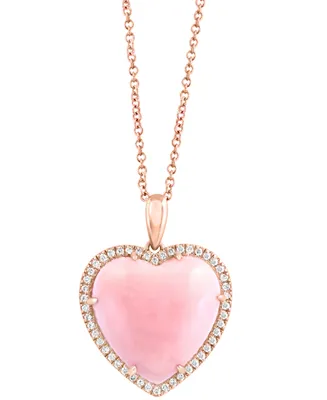 Effy Pink Opal (10-9/10 ct. t.w.) & Diamond (1/5 ct. t.w.) Heart 18" Pendant Necklace in 14k Rose Gold