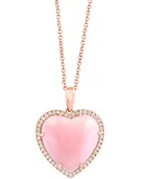 Effy Pink Opal (10-9/10 ct. t.w.) & Diamond (1/5 ct. t.w.) Heart 18" Pendant Necklace in 14k Rose Gold