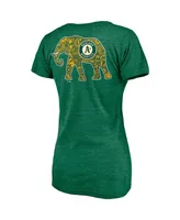 Women's Fanatics Green Oakland Athletics Paisley Hometown Collection Tri-Blend V-Neck T-shirt