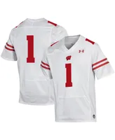 Men's Under Armour #1 White Wisconsin Badgers Premier Football Jersey