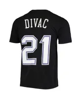 Men's Mitchell & Ness Vlade Divac Black Sacramento Kings Hardwood Classics Stitch Name and Number T-shirt