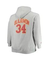 Men's Mitchell & Ness Hakeem Olajuwon Heather Gray Houston Rockets Big and Tall Name Number Pullover Hoodie