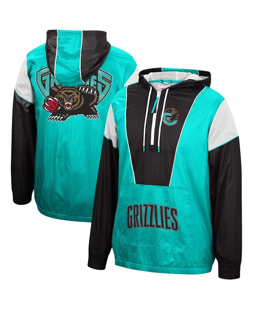 Men's Mitchell & Ness Turquoise, Black Vancouver Grizzlies Hardwood Classics Highlight Reel Windbreaker Half-Zip Hoodie Jacket