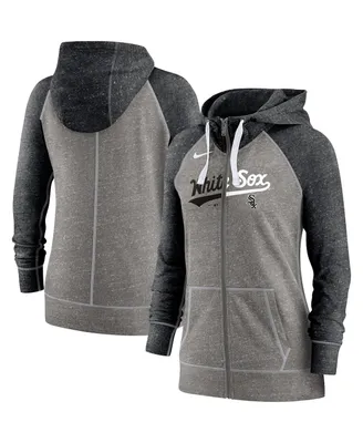 Women's Nike Heathered Charcoal and Black Chicago White Sox Split Wordmark Gym Vintage-Like Raglan Slub Full-Zip Hoodie