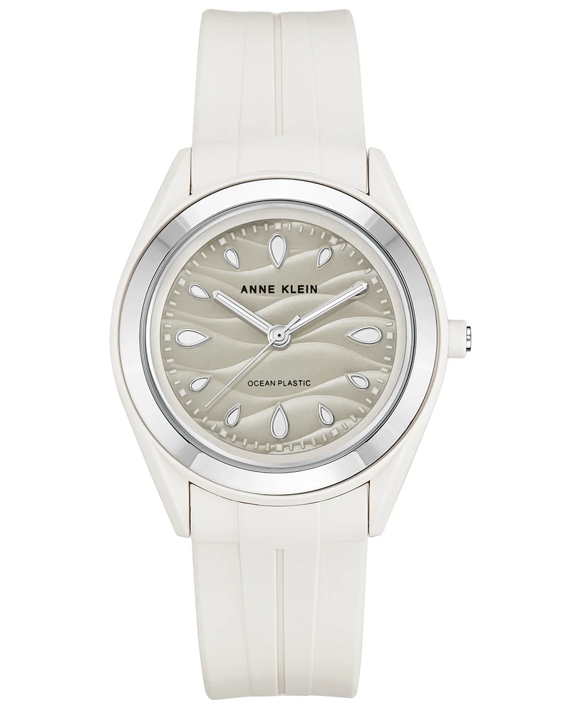 Anne Klein Women's White Solar Ocean Work Plastic Metal Watch, 38.5mm