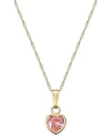 Children's Pink Cubic Zirconia Heart Pendant Necklace in 14k Gold