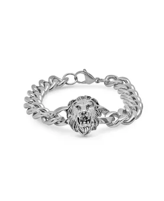 Steeltime Men's Stainless Steel Lion Head Chain Link Bracelet - Silver