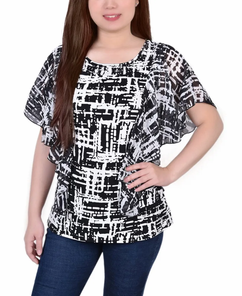 Women's Chiffon Sleeve Poncho Top with Studded Neckline