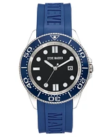 Steve Madden Men's Blue Silicone Strap Embossed with Steve Madden Logo Watch, 44X50mm