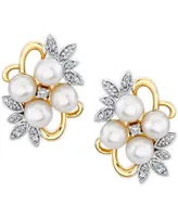 Cultured Freshwater Pearl (4mm) & Diamond (1/6 ct. t.w.) Flower Cluster Stud Earrings in 10k Gold