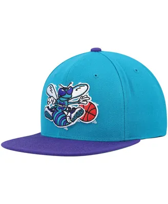 Men's Mitchell & Ness Teal and Purple Charlotte Hornets Hardwood Classics Team Two-Tone 2.0 Snapback Hat