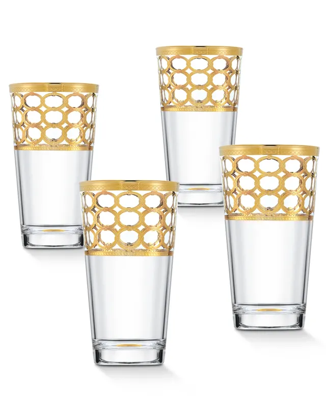 Lorren Home Trends Deep Red Colored Champagne Flutes with Gold Rings, Set of 4